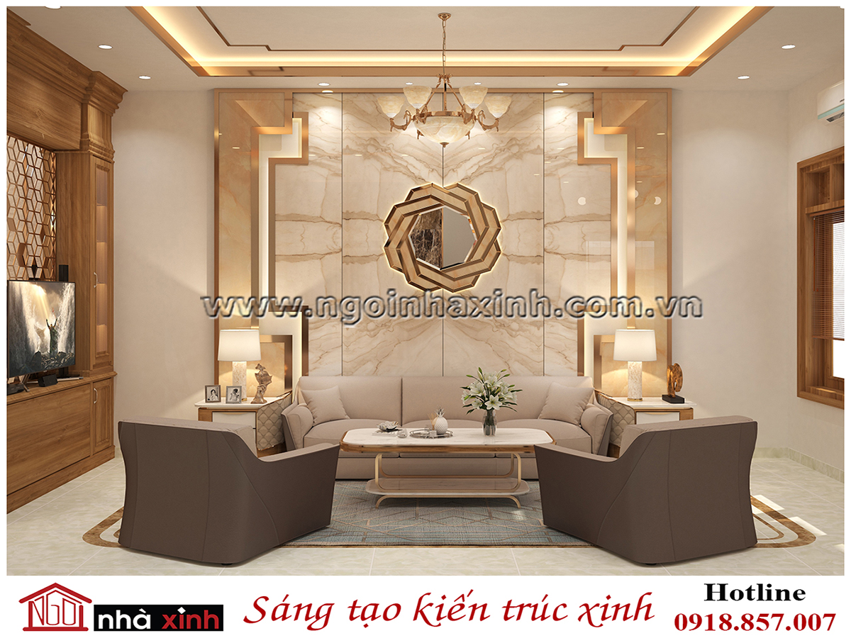 nội thất phòng khách đẹp mang phong cách luxury nhà anh Tuấn do Nhà Xinh thiết kế