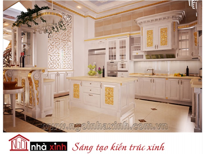 Mẫu nội thất mạ vàng phòng bếp phòng ăn đẹp NNX-PBPA-003
