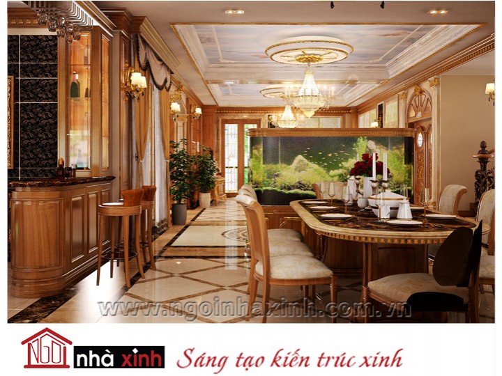Mẫu nội thất mạ vàng phòng bếp phòng ăn đẹp NNX-PBPA-006