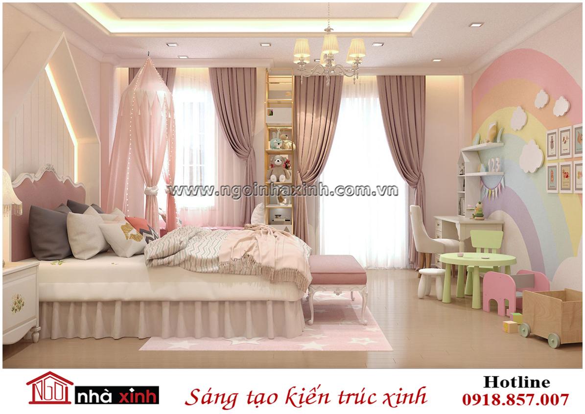 nhà xinh, nội thất đẹp, thiết kế phòng ngủ con gái đẹp nhà chị Hạnh City Land Gò Vấp