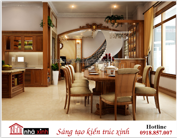 mẫu nội thất phòng bếp biệt thự đẹp phong cách cổ điển nhà anh Khanh Nhà Xinh thiết kế, biệt thự đẹp, nhà xinh