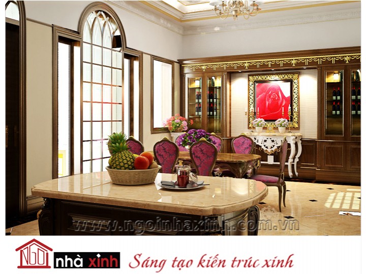 Mẫu nội thất mạ vàng phòng bếp phòng ăn đẹp NNX-PBPA-002