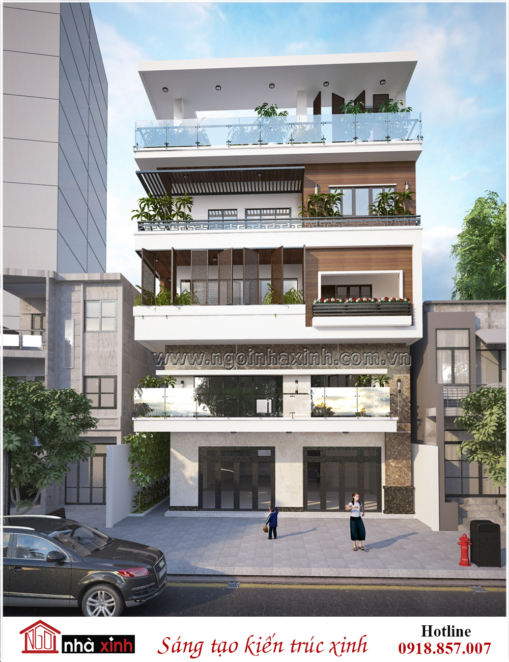 Mặt tiền mẫu thiết kế nhà phố đẹp Chị Hoa - Nguyễn Văn Luông - Hình 2