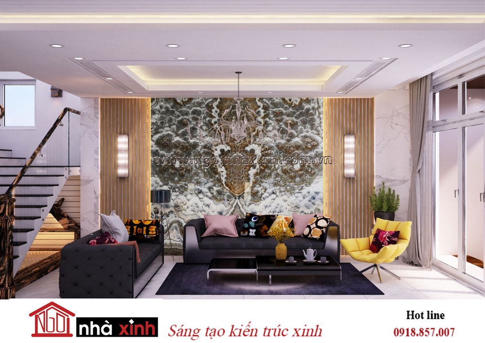 nhà xinh với nội thất đẹp phòng khách hiện đại nhà anh Lâm ở Nghệ An