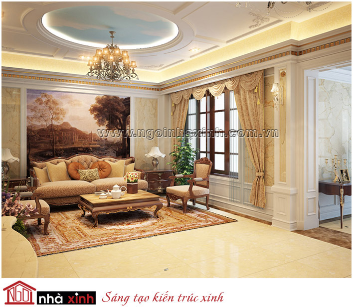 nội thất đẹp phòng khách cổ điển nhà chị Liễu ở Hà Nội do Nhà Xinh thiết kế