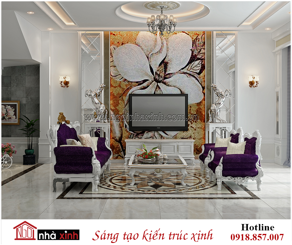 nội thất đẹp phòng khách tân cổ điển nhà chị Ngọc ở Chợ An Nhơn do Nhà Xinh thiết kế